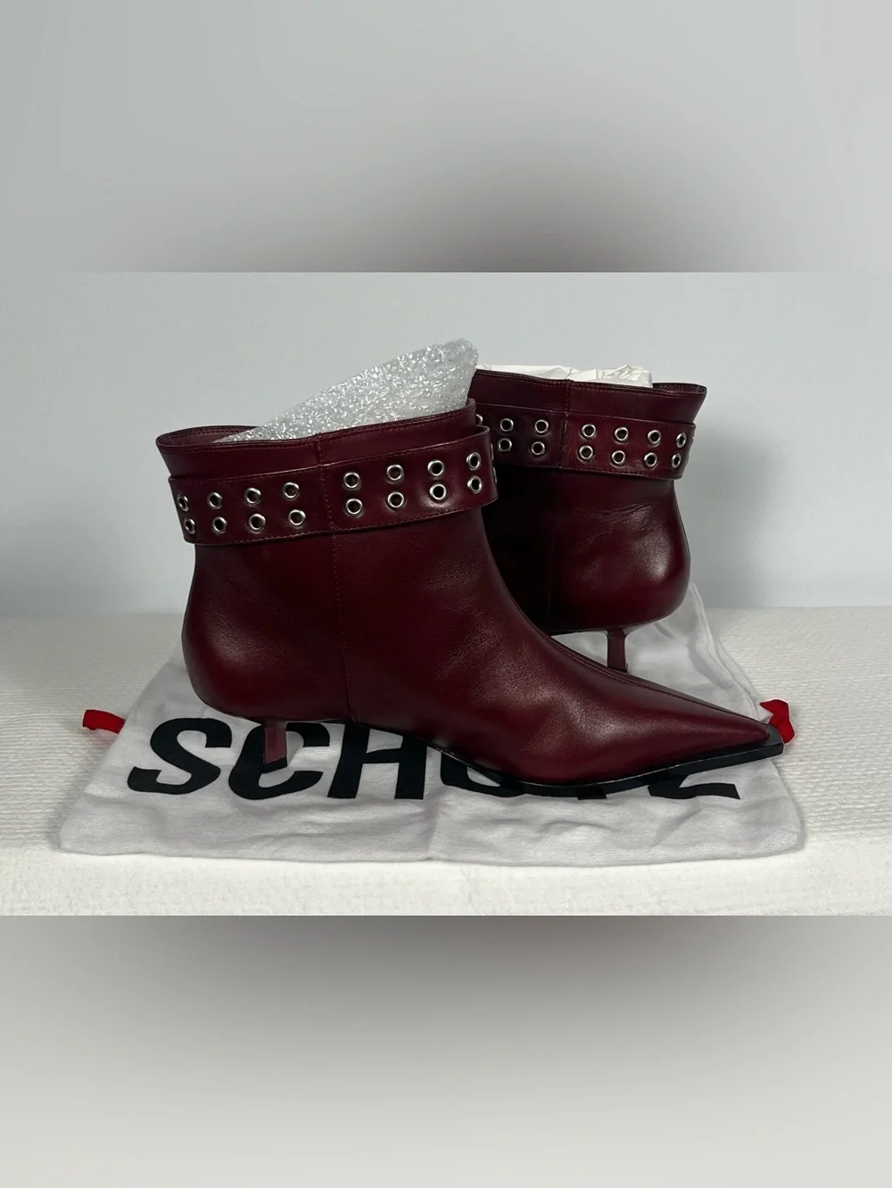 SCHUTZ Jess Booties In Rich Burgundy Leather Size 7B New In Box